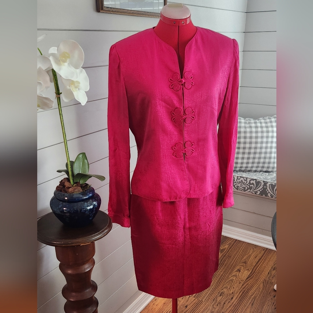 Adrianna Papell Silk Fuchsia Suit